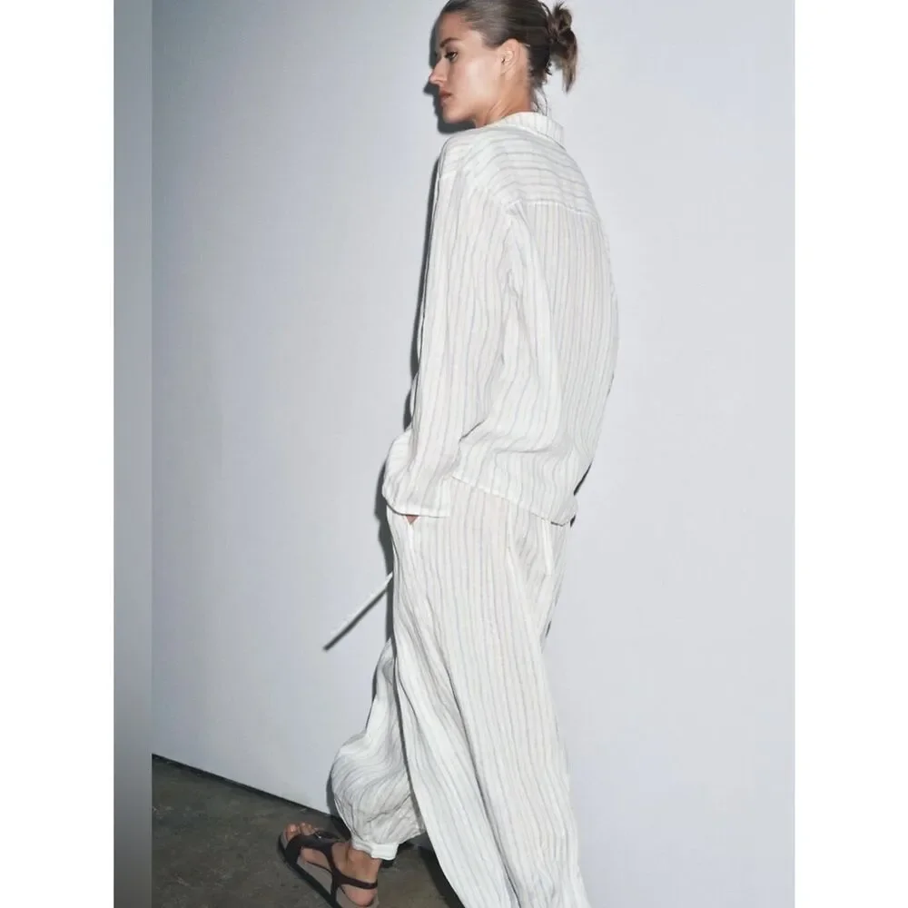 100% Linen Set Shirt Balloon Pants
